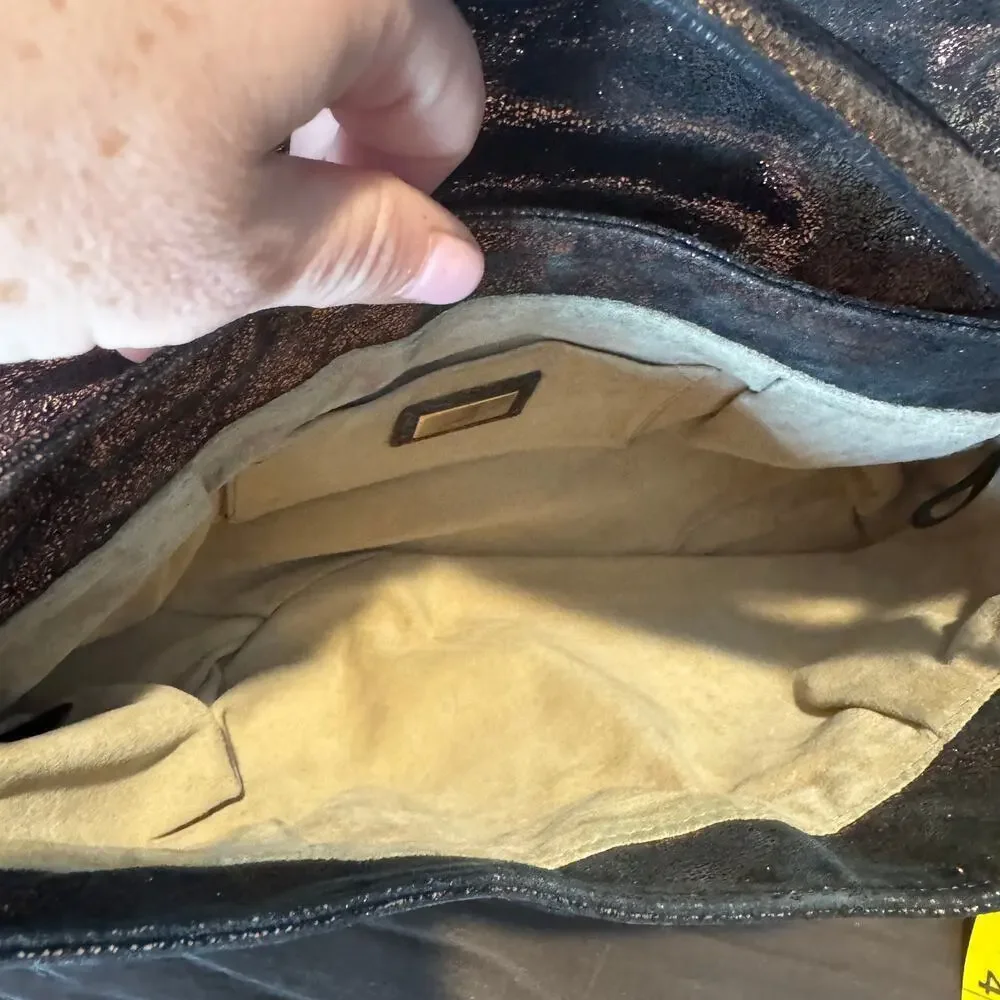 Fendi Metallic Bronze Leather Baguette Shoulder Bag Suede Interior Authentic COA - Picture 6 of 7